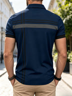 Men's Digital Print Polo Shirt, Summer Casual Short Sleeve Polo, Fashionable Digital Print with Chest Stripe, Outdoor Sports Polo, Breathable and Comfortable, Machine Washable - Mixed colors