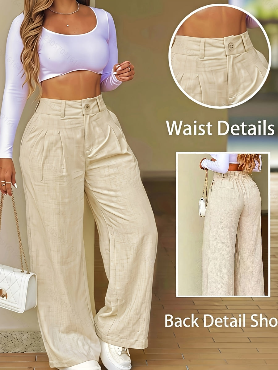 High-waisted Draped Wide-leg Pants, Pleated Loose Straight-leg Trousers, Commuting Suit Pants, American-style Relaxed-fit Trousers, High-waisted Pleated Suit Pants, Loose Versatile Floor-length Pants with a Draped Feel, Wide-leg Pants for Women - Apricot