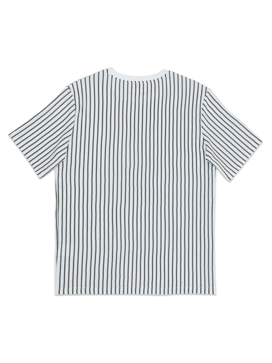Men'S Casual Comfortable Round Neck Retro Striped Short Sleeve T-Shirt, Fresh Outfit Essential, Premium And Easy, Not Easy 2HLT26, All Season, Pockets, Regular Fit, Multicolor - White Bar