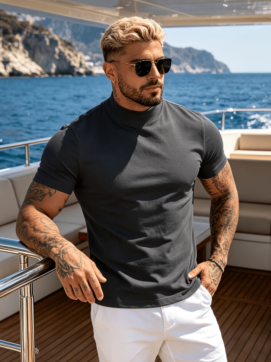 2pcs Spring/Summer New Arrival Men's Tops, Fashionable Sporty Mid-High Neck Short Sleeve Outerwear, Casual, Comfortable, Lightweight, Skin-Friendly, Trendy, Versatile, Refreshing, and Durable - Mixed Color 3