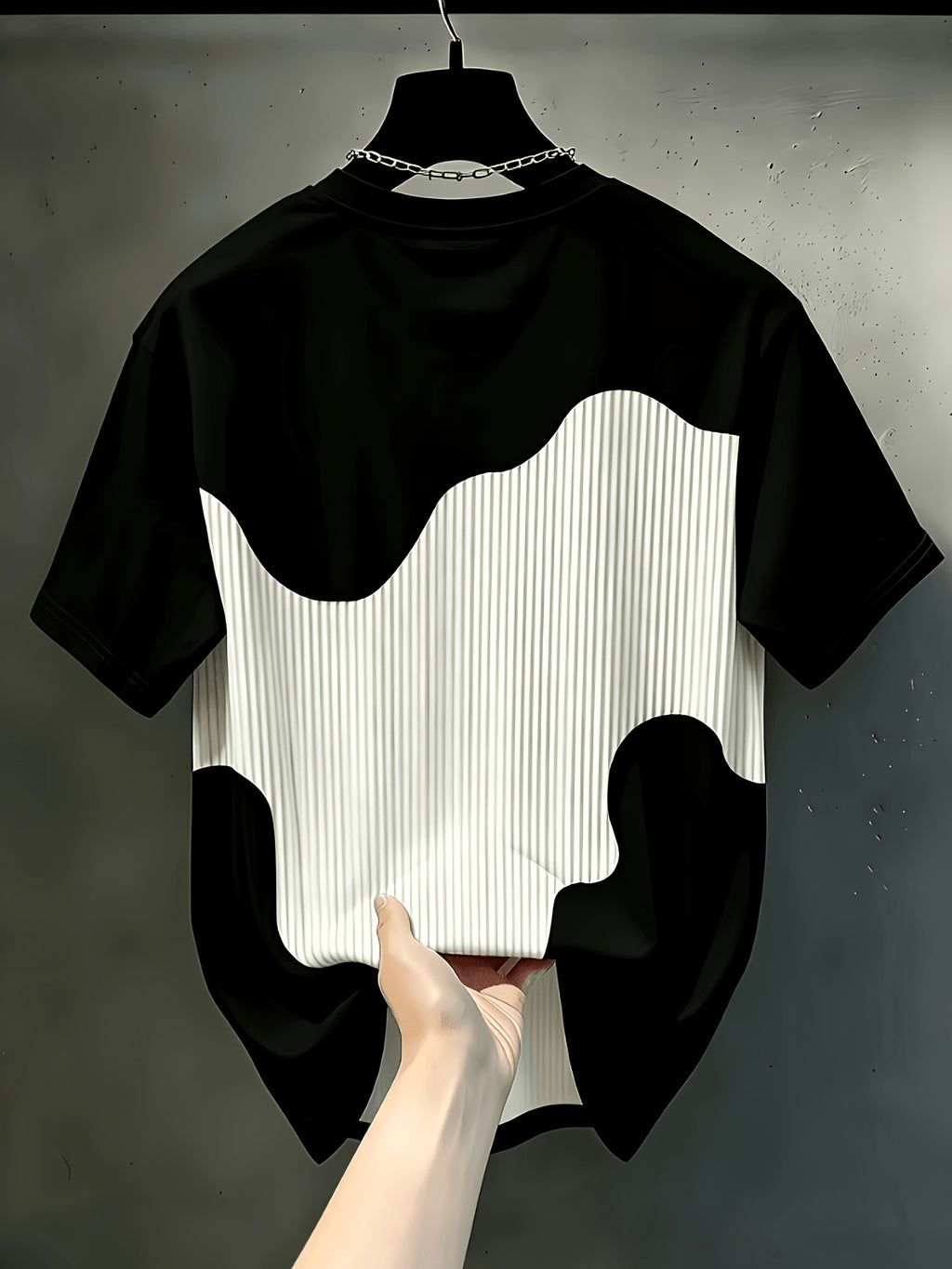 Print Design Textureless Men'S Casual Round Neck T-Shirt, Geometric Pattern Patchwork Striped Design, Chicago Word Pattern, Drapey Fashion Top, All-Season Wear, Breathable Regular Fit for Casual And Formal Outfits - Round Neck Casual Top - Mixed Color 1