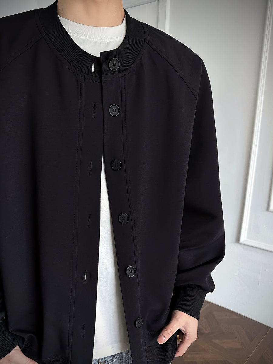 Men'S Soft Shell Jacket, 1pc Men'S Fashion Trendy Casual Jacket, Loose Fit with Drop Shoulder Design, Comfortable Stretch Fabric, Suitable for Casual Wear - Black