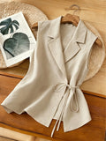 2026 New Sleeveless Vest, Lapel Tie-Waist Waist-Cinching Commuter Temperament Outer Top - Apricot