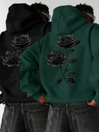 Men'S Autumn Winter Letter Print Hooded Fleece-Lined Sweatshirt, All-Match Sport Casual Loose Hooded Sweatshirt 2pcs Set - Black-Midnight Green-
