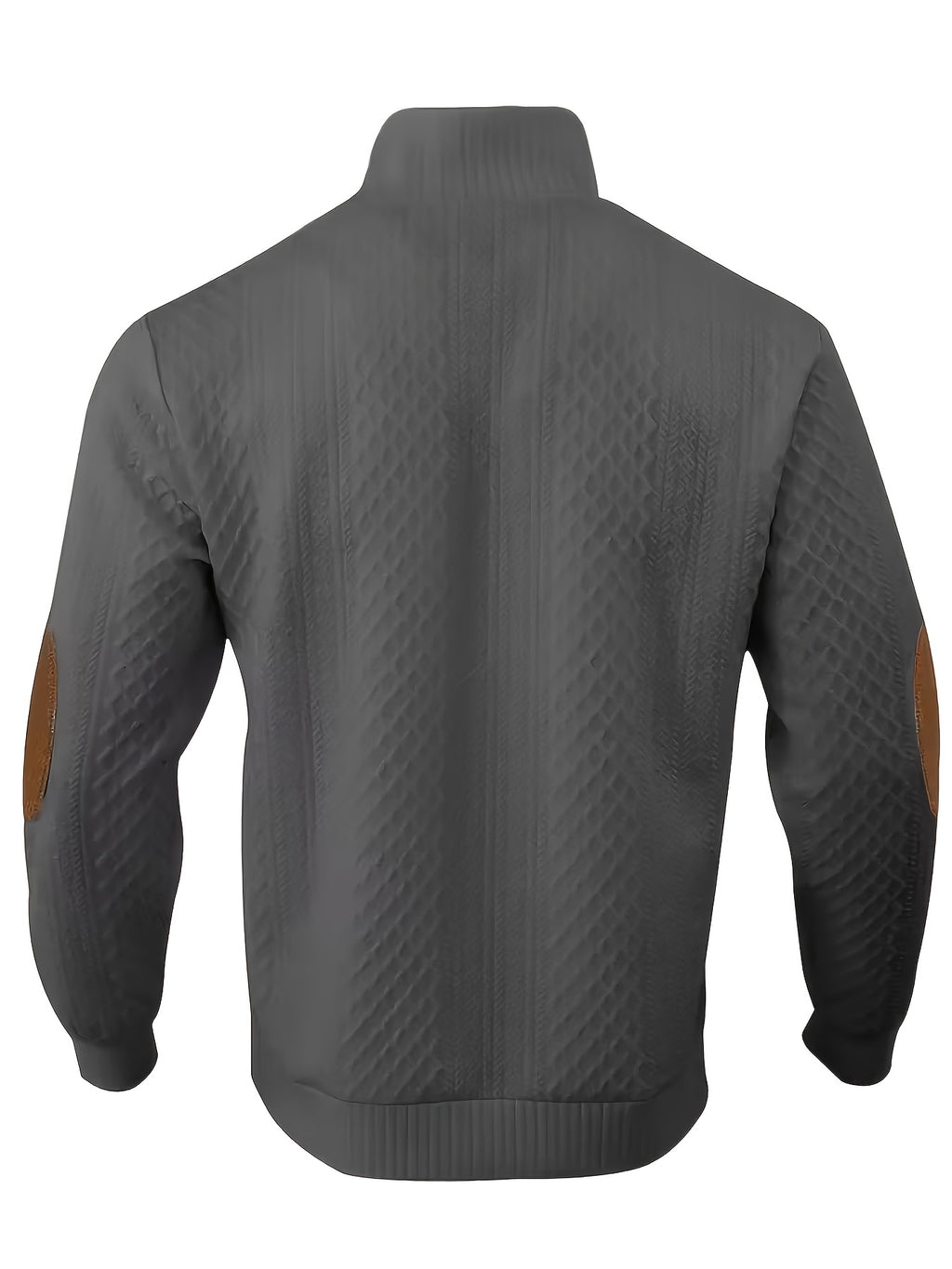 5pcs Set Men's Textured Jacquard Knit Vintage Casual Button-Up Stand Collar Long Sleeve Top, Versatile Basic Solid Color for Autumn/Winter Outings and Home Wear - Dark Gray 5