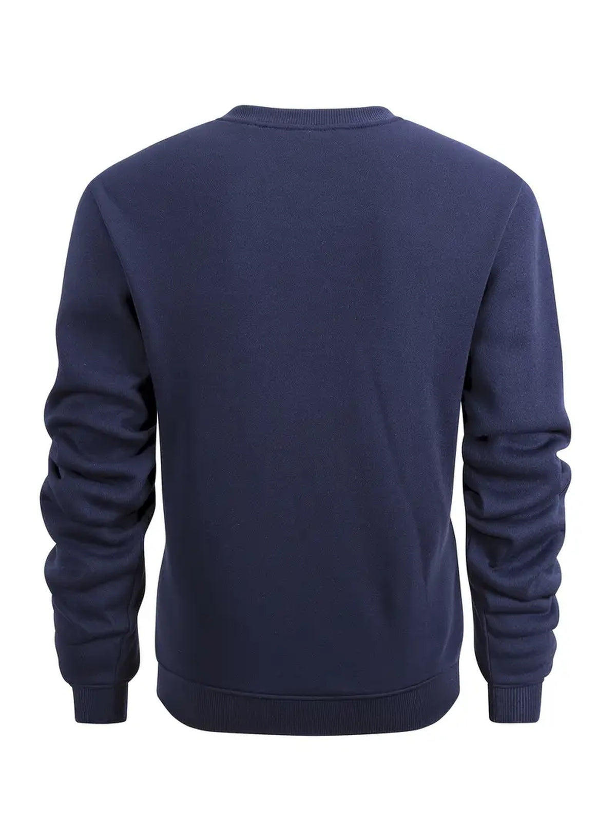 Autumn Winter Men'S Thickened Fleece Round Neck Sweatshirt JEEP Letter Print Loose Long Sleeve Pullover 4 Colors Available Soft Skin-Friendly Daily Commute Inner Outerwear All-Match Warm Casual Base Layer Top - Navy Color