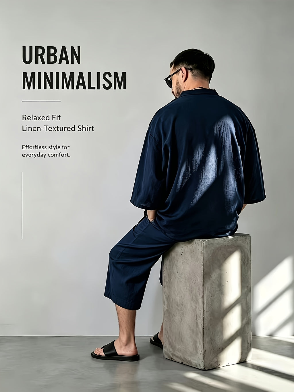 2pcs/Men'S Casual Shirts, New Linen V-Neck Casual Pullover Shirts for Daily Casual Wear, Solid Color 3/4 Sleeve Design, Suitable for Spring, Summer, And Autumn, Quick-Dry Non-Stretch Fabric, Loose Fit, Perfect Gift! - Navy Color