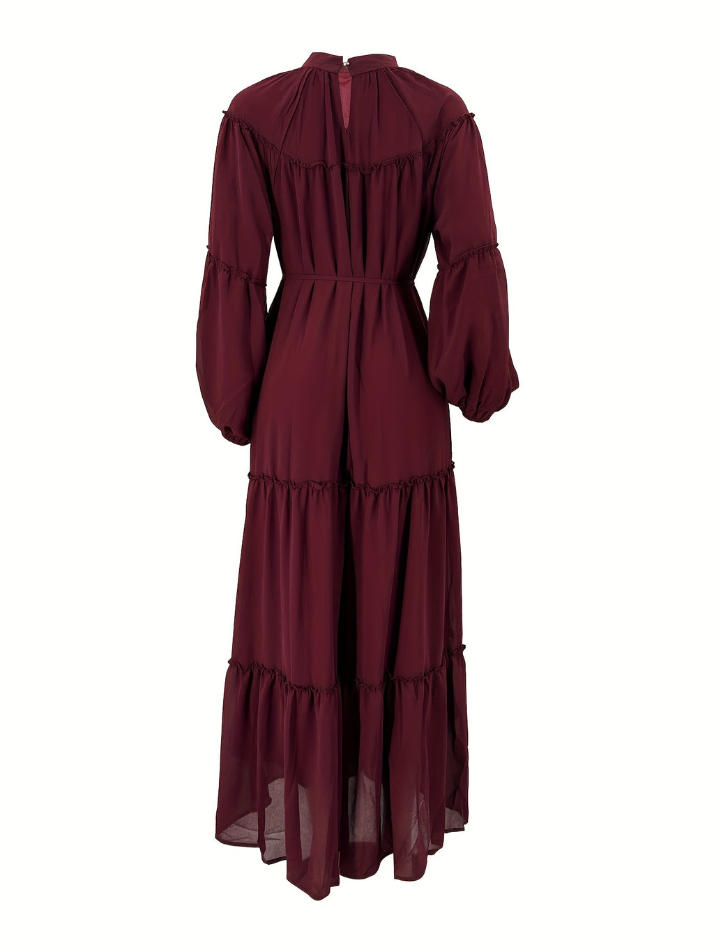 Women's Modest Muslim Elegant Maxi Dress with Belt - Long Dresses Suitable for Hajj, Umrah, Weddings & Daily Wear - - Modest Abaya Dress - Burgundy