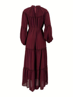 Women's Modest Muslim Elegant Maxi Dress with Belt - Long Dresses Suitable for Hajj, Umrah, Weddings & Daily Wear - - Modest Abaya Dress - Burgundy