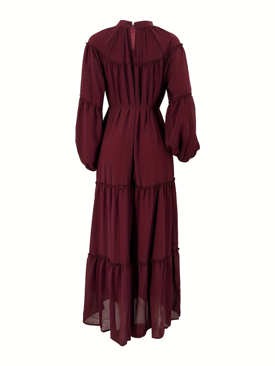 Women's Modest Muslim Elegant Maxi Dress with Belt - Long Dresses Suitable for Hajj, Umrah, Weddings & Daily Wear - - Modest Abaya Dress - Burgundy