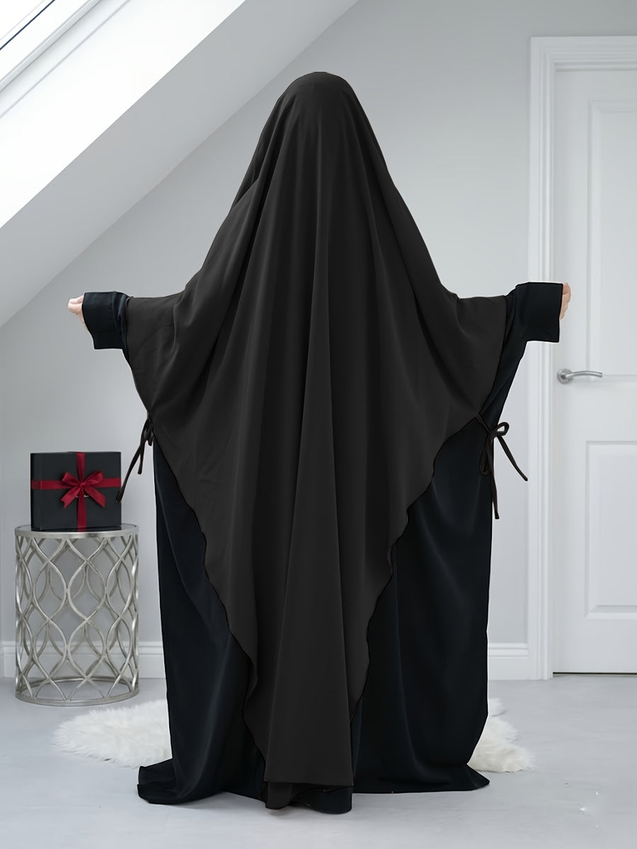 Solid Color Nidaga Prayer Jilbab. The Fabric Is Skin-Friendly And Breathable, Suitable for Women to Wear And Pray Everyday. Robe Abaya (One-Piece Khimar) with Strong Drape, Loose Fit, Ideal for Busy Daily Use Or Prayer - Black