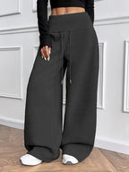 Women's Thermal Winter Pants with - Thickened Trousers for Cold Weather, Wide-Leg Relaxed Fit (Elbow-Length Coverage), Machine Washable Trousers for, Formal & Casual Wear - Soft Fabric Full-Length Leg Warmth - Dark Gray