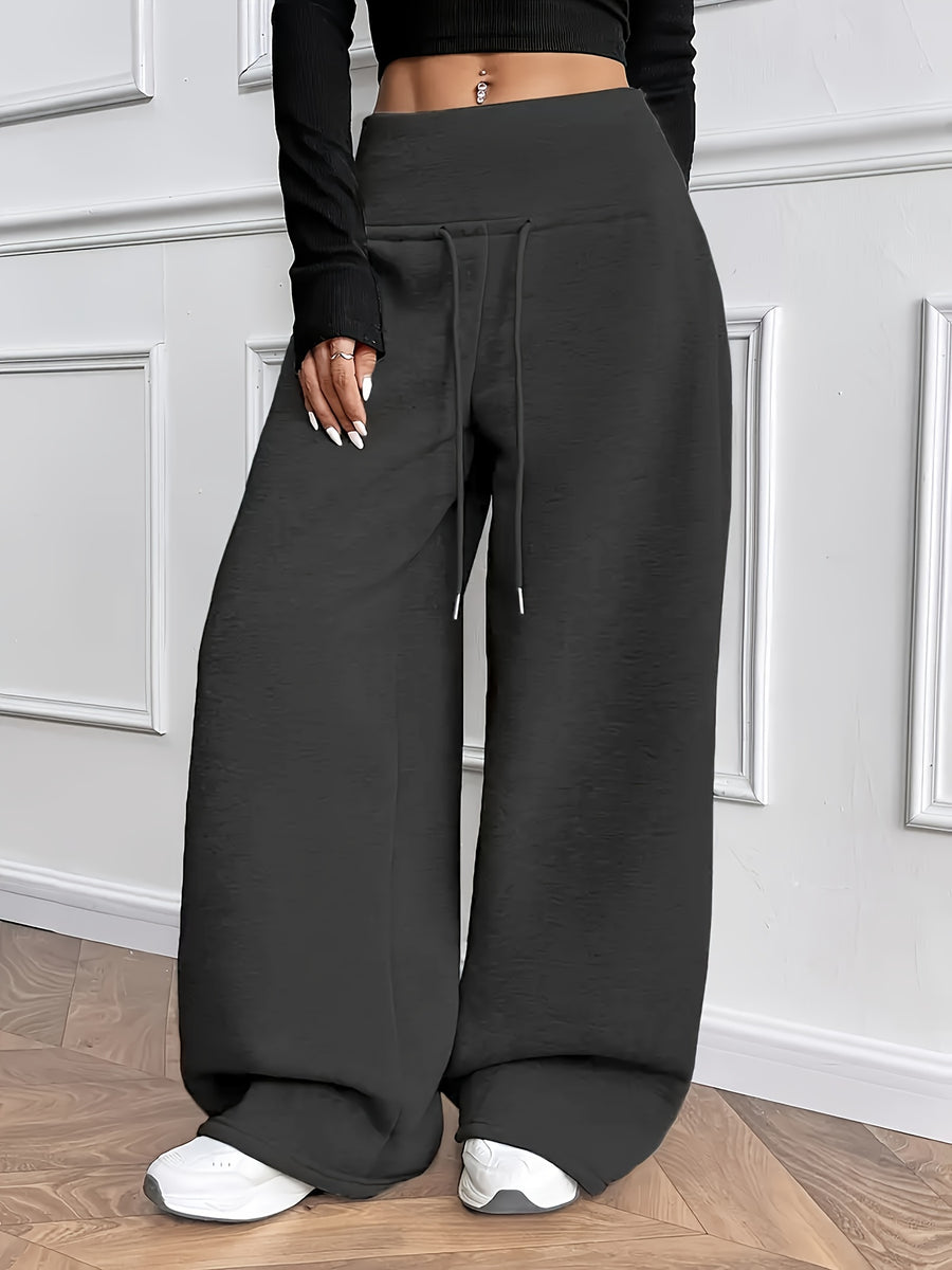 Women's Thermal Winter Pants with - Thickened Trousers for Cold Weather, Wide-Leg Relaxed Fit (Elbow-Length Coverage), Machine Washable Trousers for, Formal & Casual Wear - Soft Fabric Full-Length Leg Warmth - Dark Gray