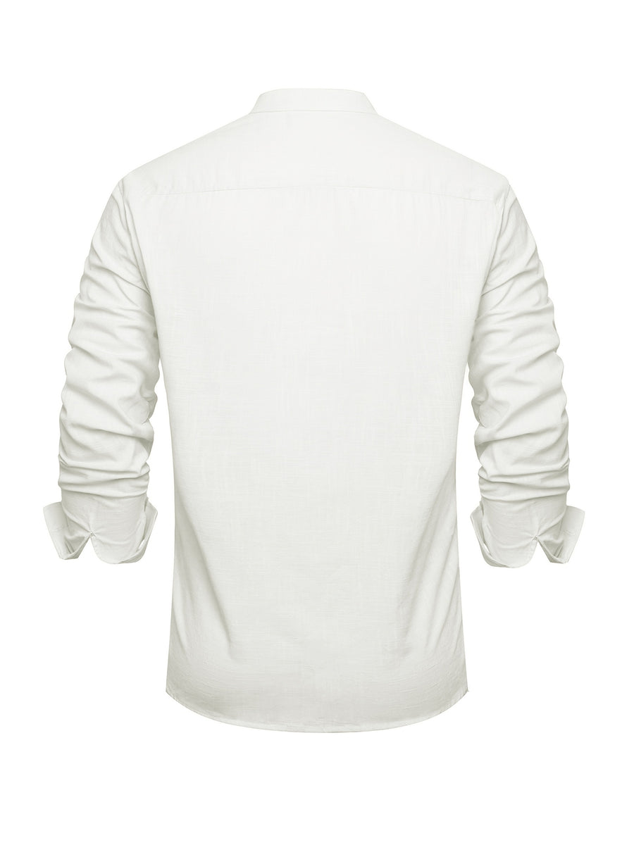 Men'S Casual Romantic Vacation Henley Shirt Long Sleeve Top - White