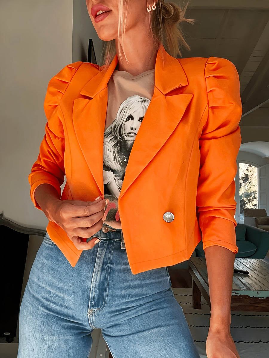 YYTT Autumn Winter New Fashion Temperament Elegant Commute Office All-Match Puff Sleeve Short Suit Jacket/Women'S Autumn Winter Coat - Orange