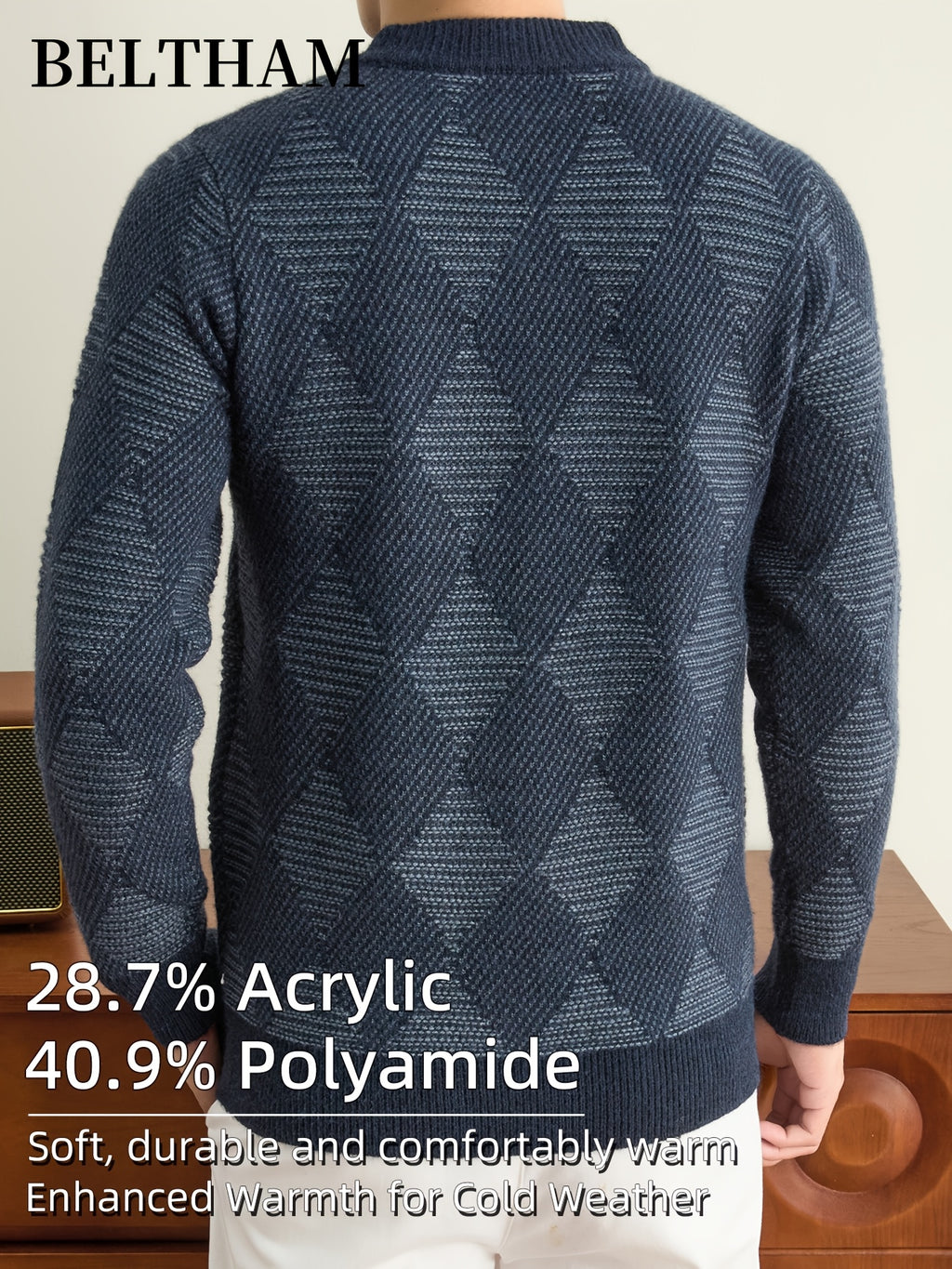 Men's Thick Warm Winter Sweater - Cold-Resistant Soft Knit Pullover with Mock Neck Round Neck Suitable for Casual Business Outdoor Wear, Warm Gift for Husband & Father, Fall Winter Clothing for Daily Fishing Camping Activities - Paint On Blue