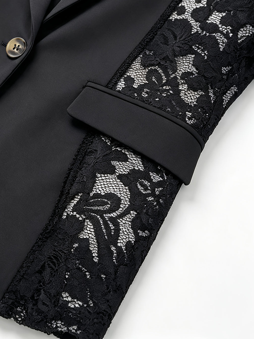 Ladies Elegant Lace Patchwork Blazer - Black