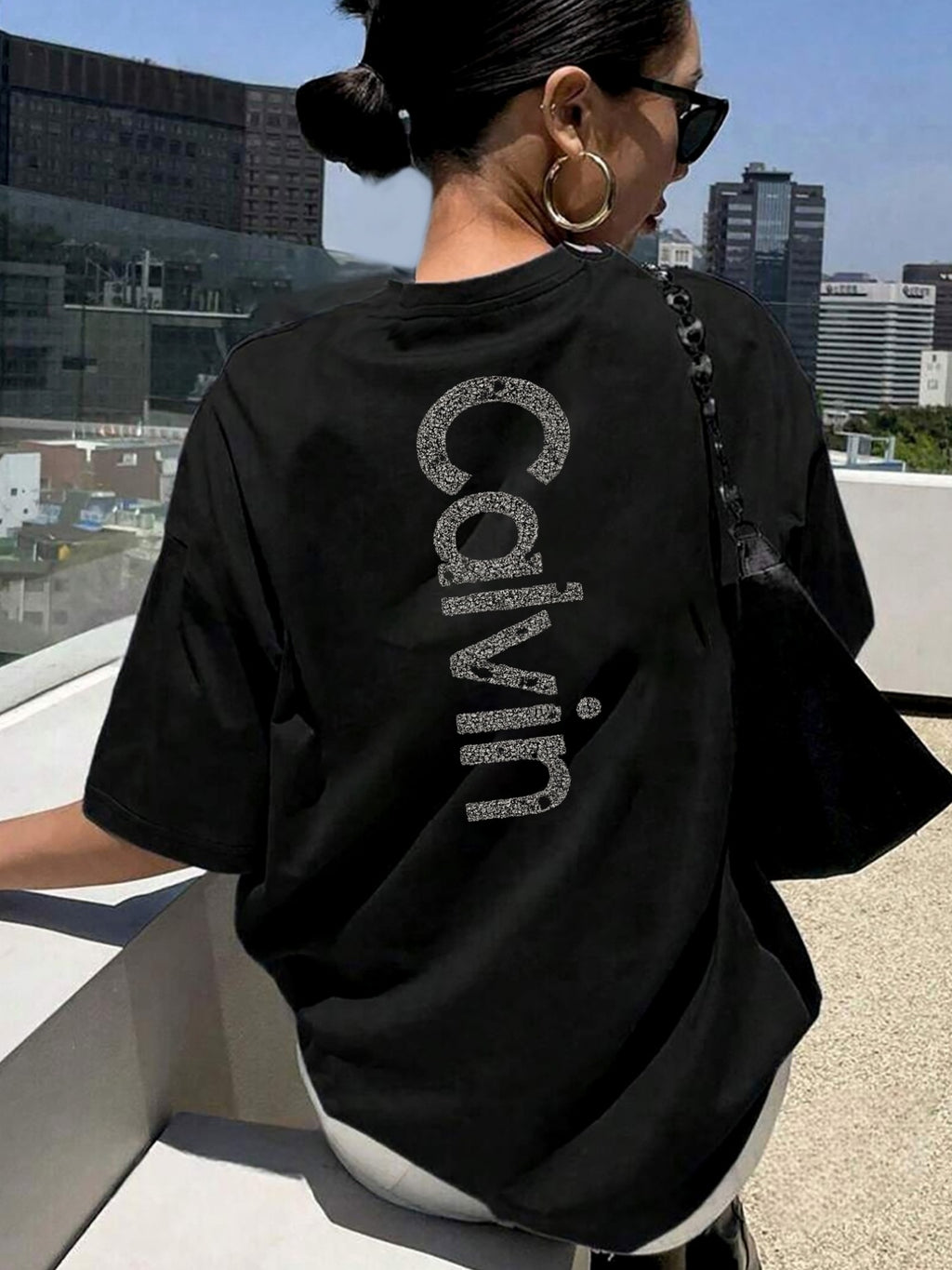 Symmetrical Printed Short Sleeves, Cosmic Galaxy, Space Theme Pattern Women's Single Piece Trendy Casual Tshirt, Shortsleeved Round Neck Casual Top, Summer and Spring, Women's Clothing - Black