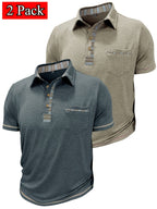 Set of 2 Men'S Short-Sleeve Polo Shirts, Casual Vintage Collared Pocket Tees, Henley Shirts - Dark Gray + Apricot