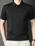 New Summer Men's Geometric Mahjong Tile Short-Sleeve Shirt, Men's Business Casual Fashion Lapel Pullover Executive Top - Black
