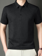 New Summer Men's Geometric Mahjong Tile Short-Sleeve Shirt, Men's Business Casual Fashion Lapel Pullover Executive Top - Black