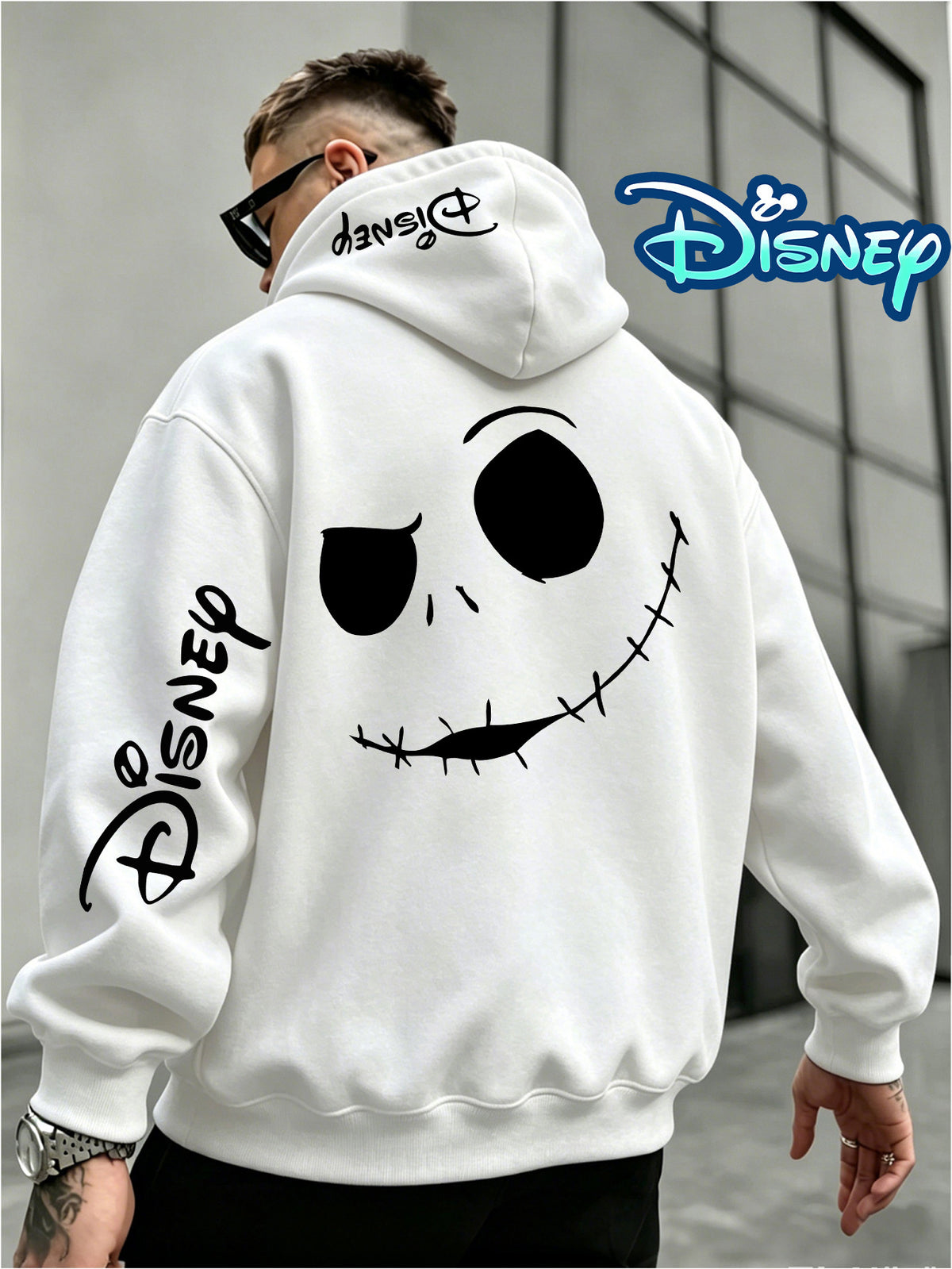 Disney Authorization, Multi-color Hooded Sweater in Fashion Trend, Christmas Night Horror Jack Skull Pattern Printing, Fall Winter Men Loose Long-sleeved Hoodie, Best Choice for Couples, Street Tide Brand Must-wear for Daily Outing - White