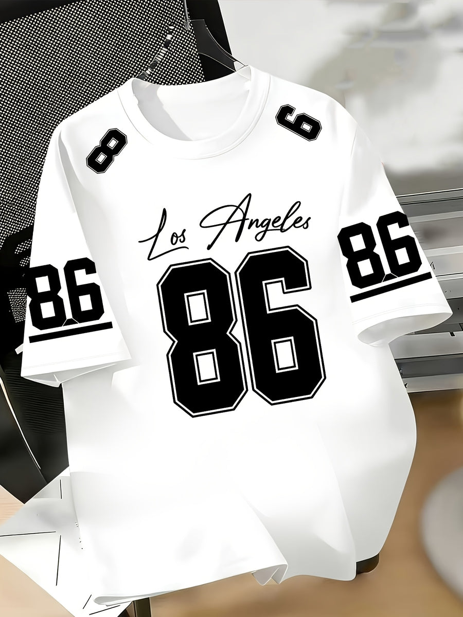 Women's Los Angeles No.86 American Football Jersey T-Shirt - Short Sleeve Crew Neck Pullover with Number 86 Print, Casual Swear Suitable for Football Fans, Machine Washable Apparel - White