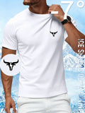 Men'S Ultra-Thin Performance Fitness T-Shirt with Bull Head Pattern, Suitable for Gym, Running, And Outdoor Activities, Breathable And Quick-Dry Round-Neck Sports Top - White