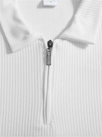 Autumn Men'S Ribbed Long Sleeve Polo Shirt Print Half-Zip Stand Collar Slim Fit Breathable T-Shirt - White