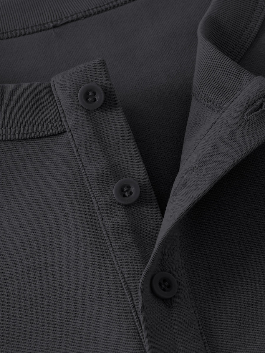 JEEP Men'S Henley Collar Half-Button T-Shirt Spring Autumn Blend Button-Up Long Sleeve Outdoor Casual All-Match Top - Dark Gray