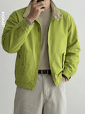 HIDKAT Men's Bomber Jacket with Contrast Collar & Zipper Pockets - Windproof Relaxed Fit Bomber Jacket Suitable for Streetwear, Aviation-Themed Outerwear, Machine Washable Zipper Closure Jacket with Stand Collar (No Transparency) - Green
