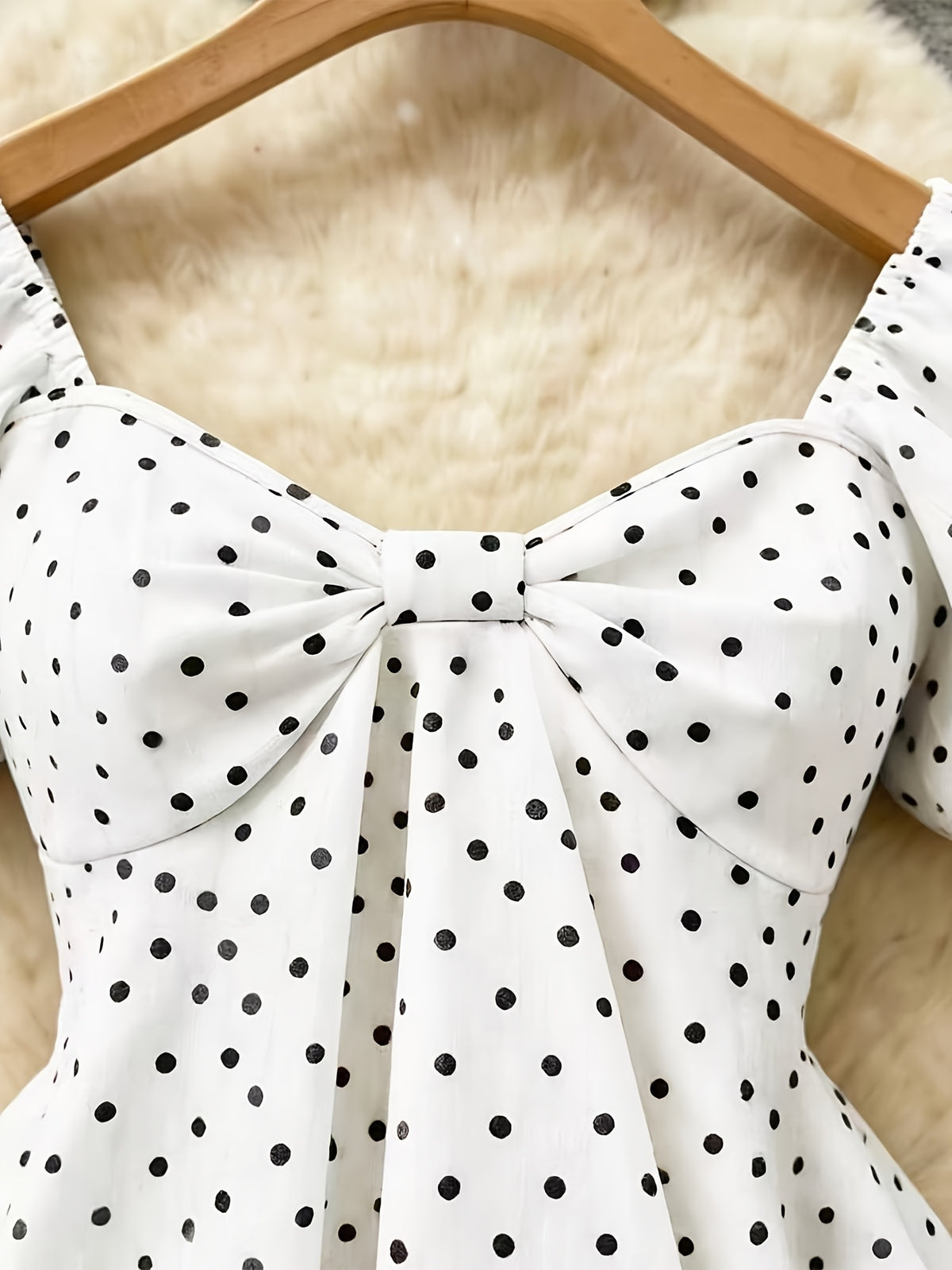 Women's Elegant Polka Dot Print Blouse, Brunch Style, White and Black Polka Dots, Summer Wear - Mixed colors