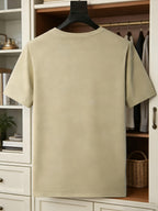 Men'S White Crew Neck Short Sleeve T-Shirt Printed with Minimalist Line Blue Maple Leaf, Niche Fresh Casual Loose Fit Breathable Basic Top for Summer - Khaki