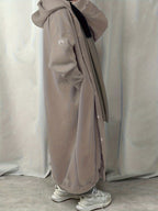 Ladies' Elegant Outfit Long Cardigan Hooded Solid Color Sweatshirt Jacket, Loose Casual Style Can Be Used As a Dress, Fleece Lining 2A11048 - Pale Pinkish Gray