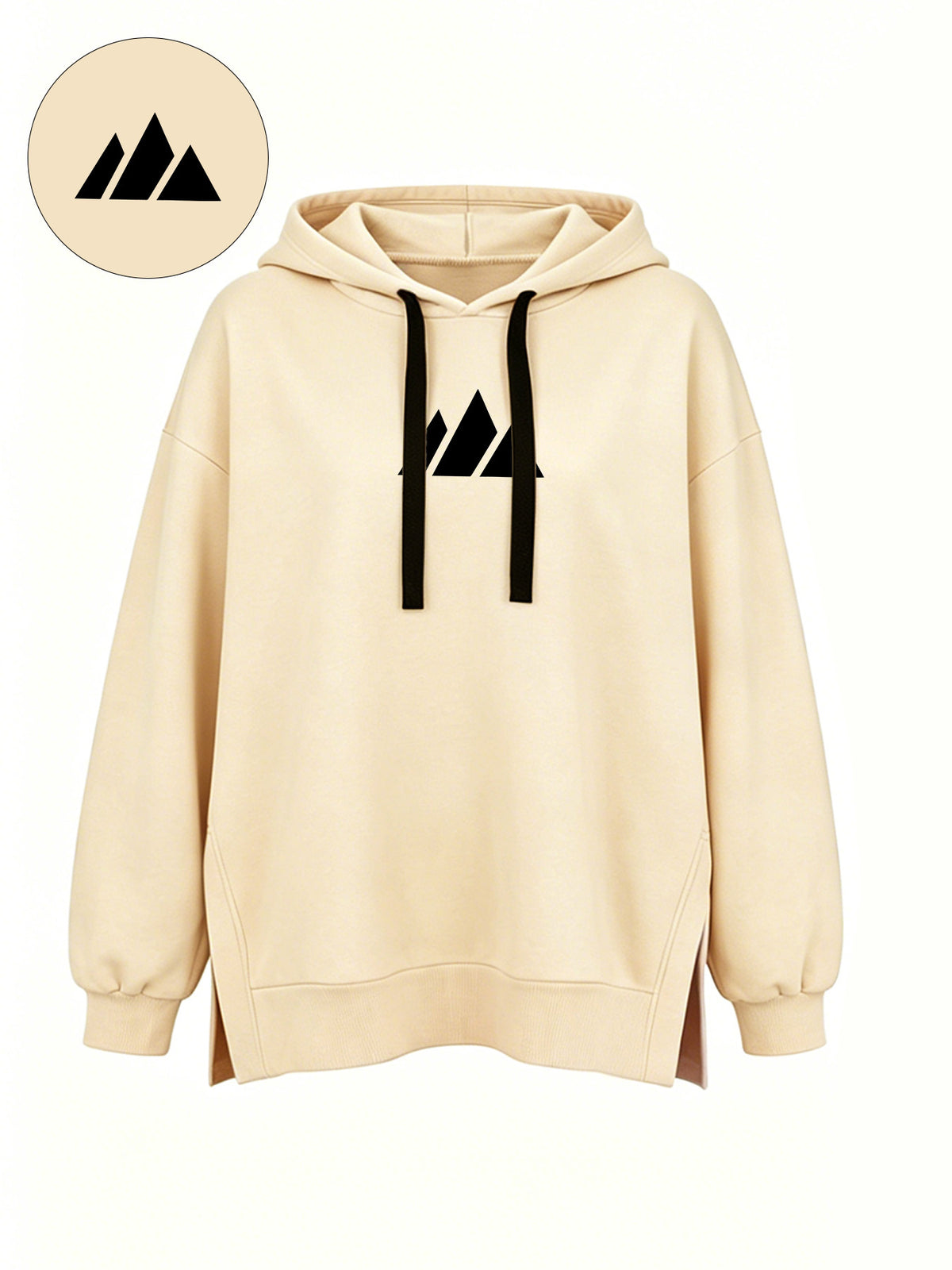 Women'S Fashion Hooded Sweatshirt for Autumn And Winter - Pattern Print Design, Side Slit Detail, Pullover Hoodie - Apricot