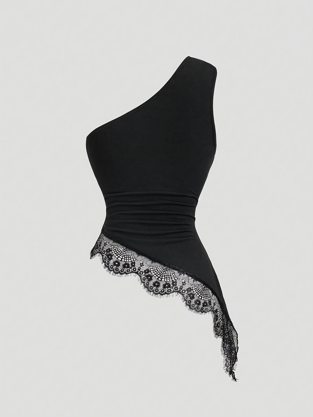 Sexy Lace Asymmetrical Hem Sleeveless Blouse with Metal Buttons, Women's Casual Summer Vacation Top - Black