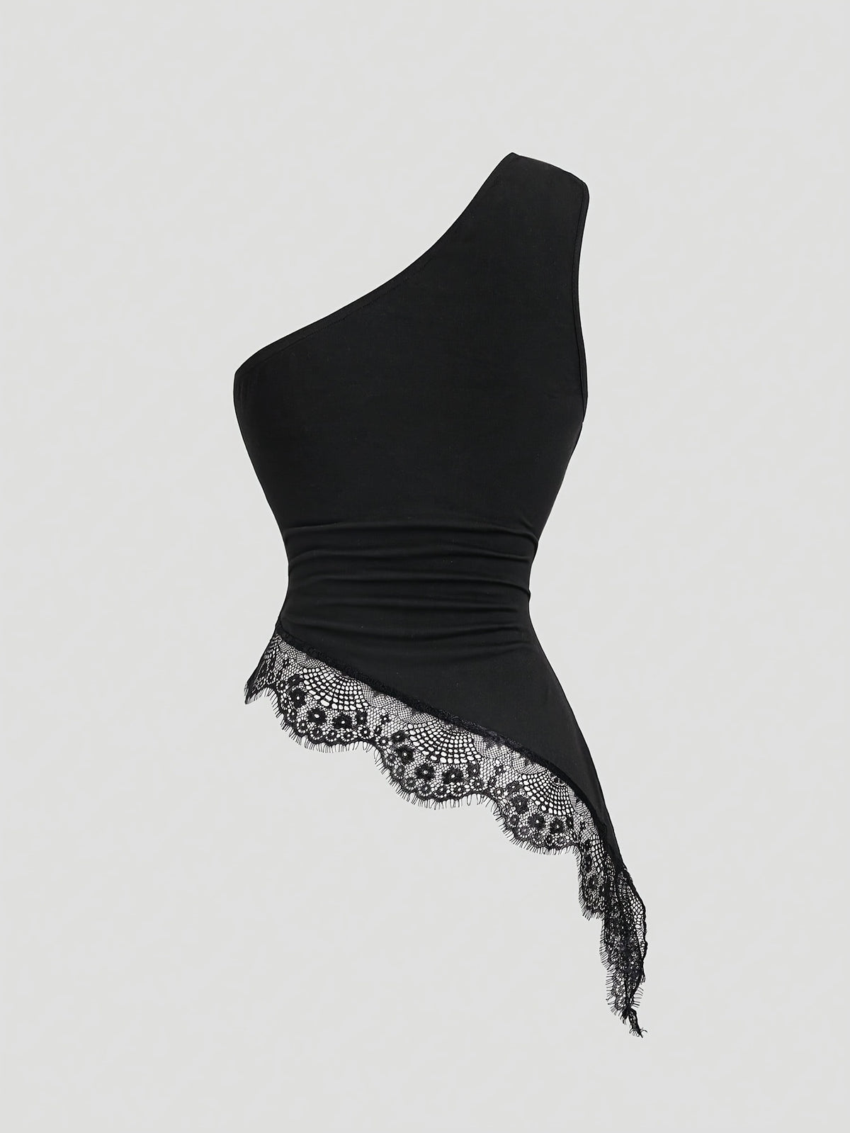 Sexy Lace Asymmetrical Hem Sleeveless Blouse with Metal Buttons, Women's Casual Summer Vacation Top - Black