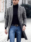 2026 Spring/Autumn Men's Fashionable and Stylish Houndstooth Check  Overcoat, Versatile Outdoor Social Trench Coat - Grey