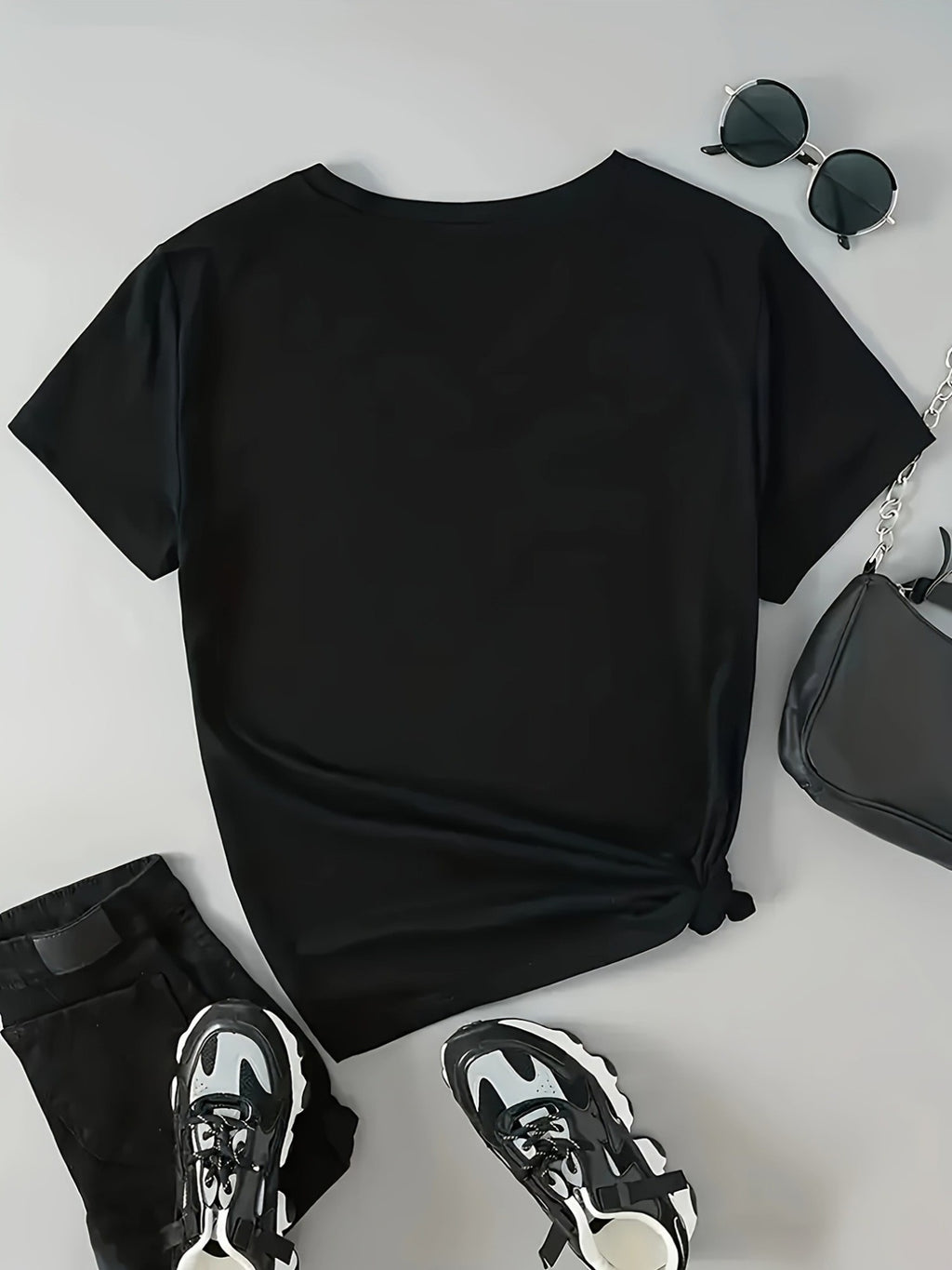 Women's Polyester Short Sleeve T-Shirt, Textured Red Cherry Printed Casual Top, Multiple Sizes Available, Comfortable Lightweight Summer Tee, Perfect for Daily Casual Wear & Outdoor Outings - Black