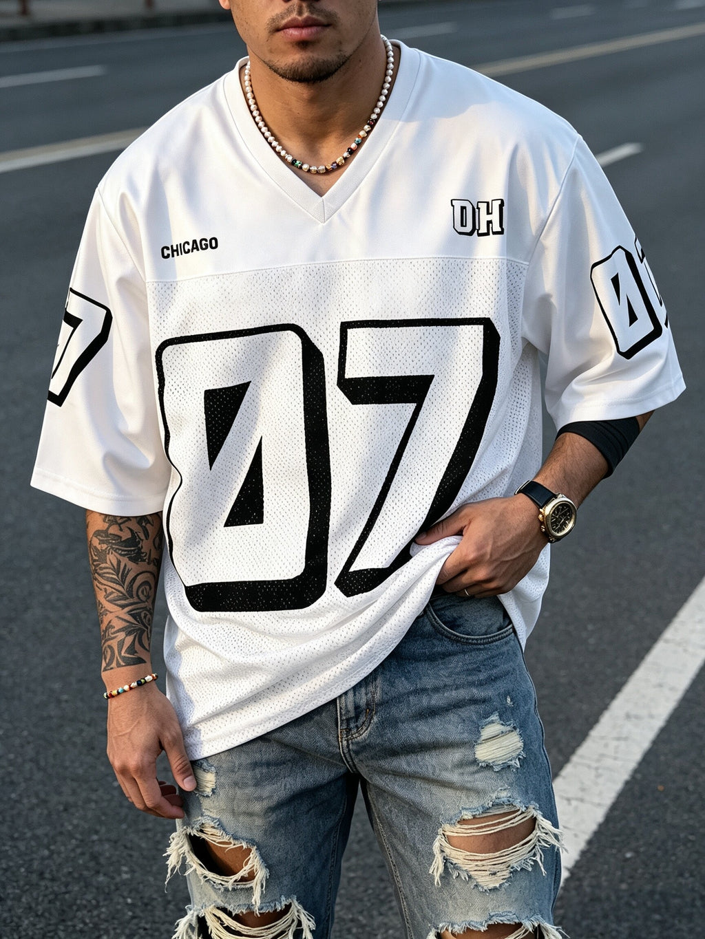 Men'S Summer Casual Mesh Patchwork Digital Print Short Sleeve T-Shirt, Casual Sport Outing - White