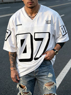 Men'S Summer Casual Mesh Patchwork Digital Print Short Sleeve T-Shirt, Casual Sport Outing - White