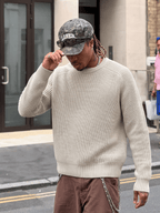 ANDREILEE Apricot Winter Men'S Loose Casual Round Neck Pullover Solid Color Casual Basic All-Match Knit Sweater Long Sleeve Top - Apricot