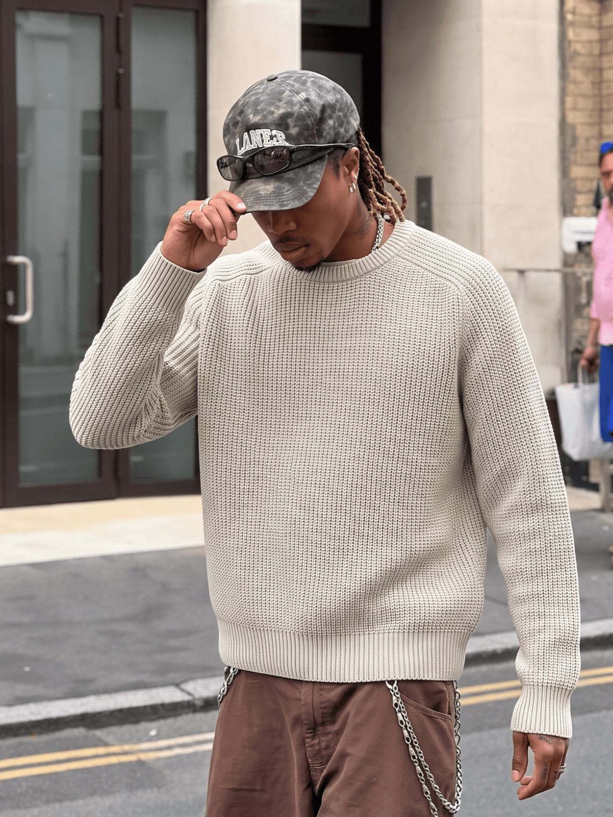 ANDREILEE Apricot Winter Men'S Loose Casual Round Neck Pullover Solid Color Casual Basic All-Match Knit Sweater Long Sleeve Top - Apricot