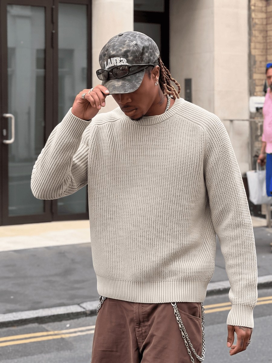 ANDREILEE Apricot Winter Men'S Loose Casual Round Neck Pullover Solid Color Casual Basic All-Match Knit Sweater Long Sleeve Top - Apricot