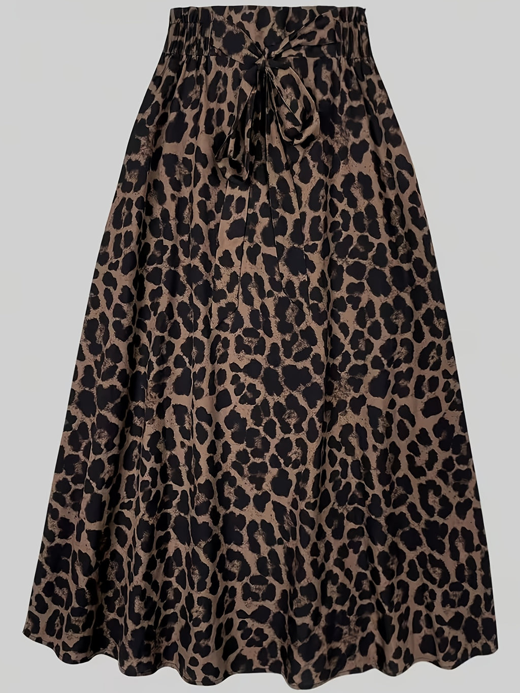 Women'S Fashion Leopard Print Casual Waist Tie Bow Versatile Commuter Style A-Line Half Skirt - Olive Brown