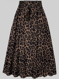 Women'S Fashion Leopard Print Casual Waist Tie Bow Versatile Commuter Style A-Line Half Skirt - Olive Brown