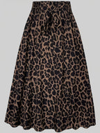 Women'S Fashion Leopard Print Casual Waist Tie Bow Versatile Commuter Style A-Line Half Skirt - Olive Brown
