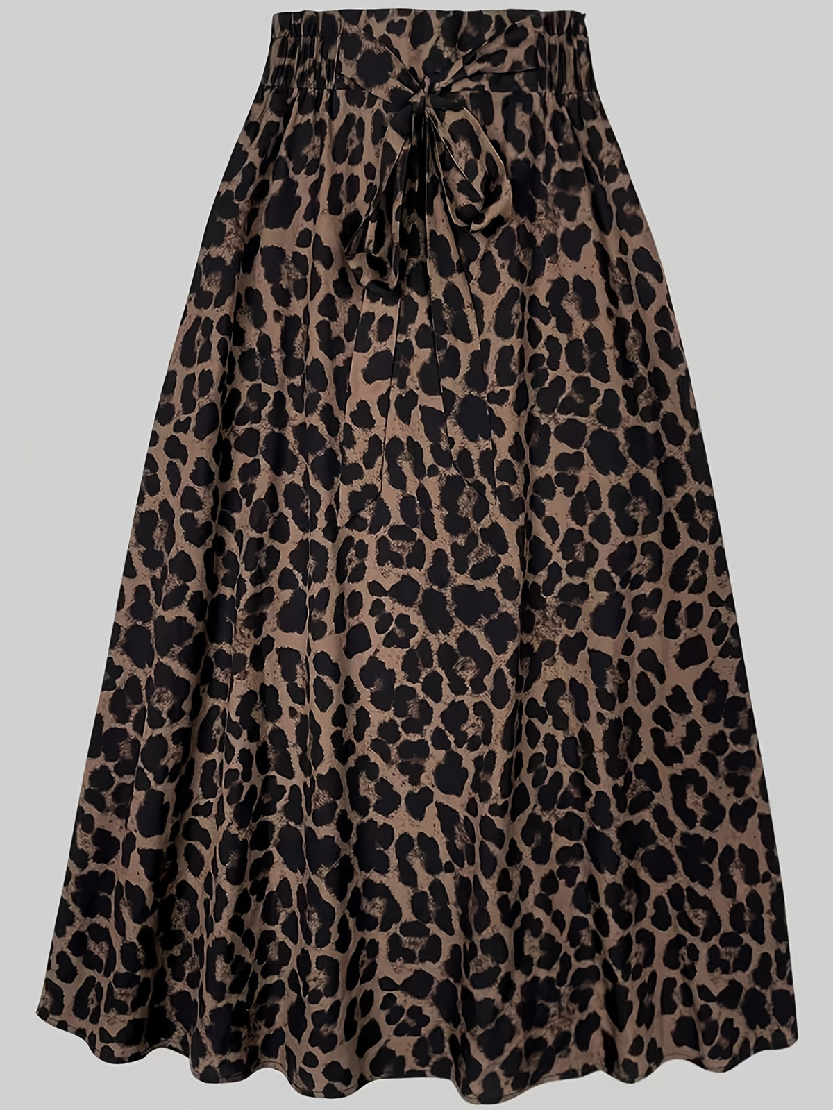 Women'S Fashion Leopard Print Casual Waist Tie Bow Versatile Commuter Style A-Line Half Skirt - Olive Brown