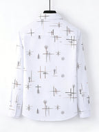 Men'S Long-Sleeve Shirt with Bronzing Print, Business Casual Wrinkle-Resistant Shirt, Light Luxury Versatile Top for Middle-Aged And Young Men - White