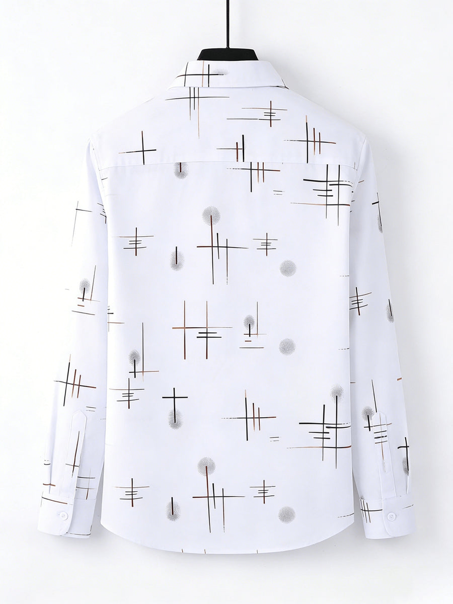 Men'S Long-Sleeve Shirt with Bronzing Print, Business Casual Wrinkle-Resistant Shirt, Light Luxury Versatile Top for Middle-Aged And Young Men - White